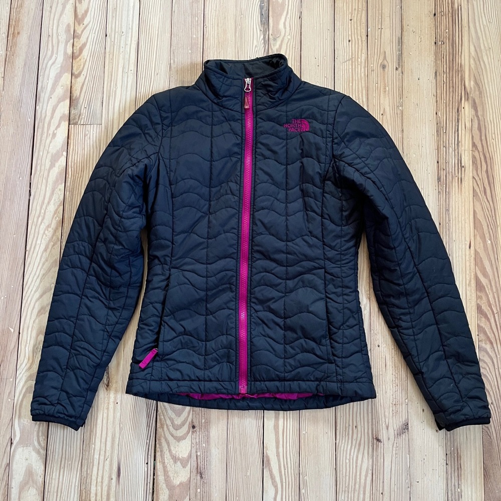The North Face Puffer Jacket Womens XS Black‎ Pink Wave Quilted Full Zip Coat